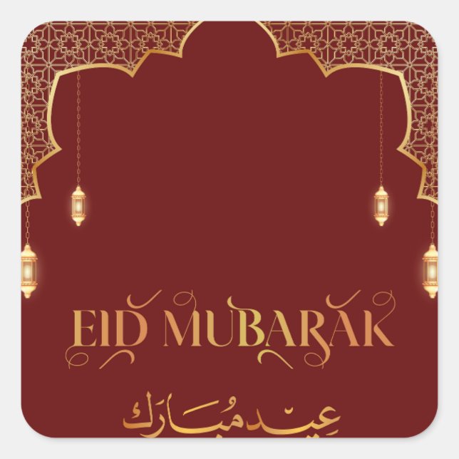 Eid Mubarak 2024 Gold and Red Customise  Square Sticker (Front)