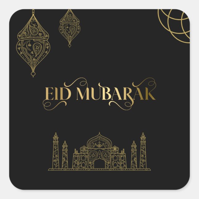 Eid Mubarak 2024 - Golden Calligraphy Square Sticker (Front)