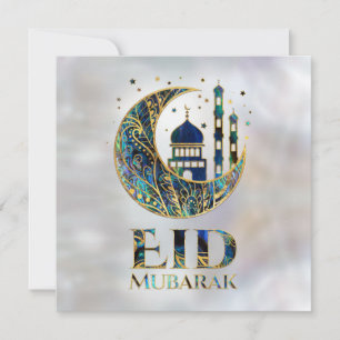 Eid Mubarak - Abalone Shell, Pearl and Gold Holiday Card