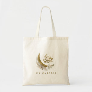 Eid Mubarak   Arabic Calligraphy   Gold Moon Tote Bag