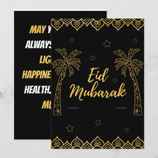 Eid Mubarak Black And Gold Holiday Card (Front/Back)