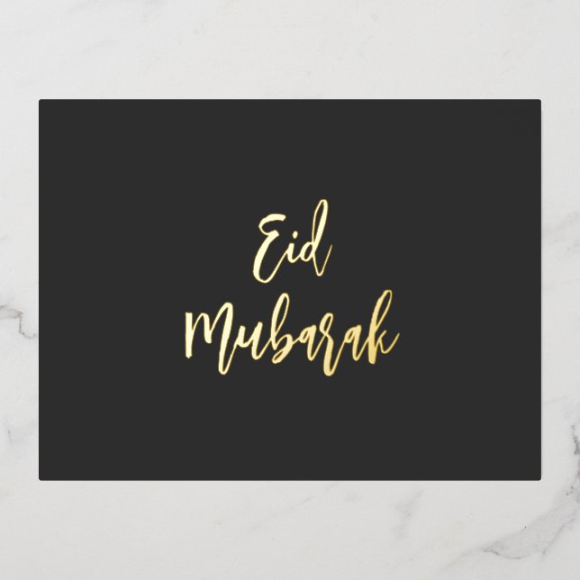 Eid Mubarak Black Gold Foil Holiday Postcard (Front)