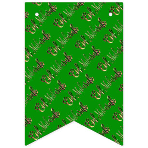 Eid Mubarak Blessed Eid Text Pattern Gold Green Bunting