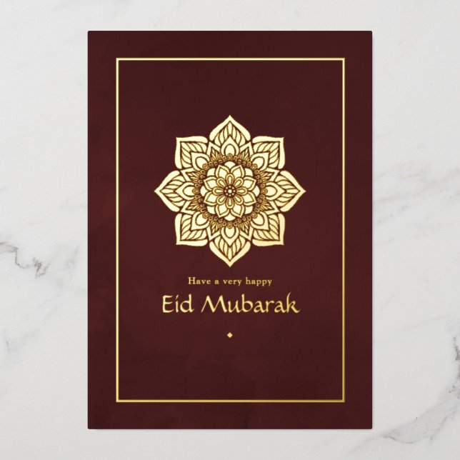 Eid Mubarak Burgundy and Gold Foil Holiday Card (Front)