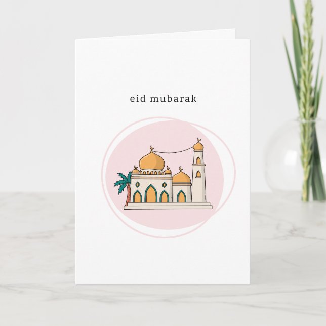 Eid Mubarak Card | Modern Mosque Line Art (Front)