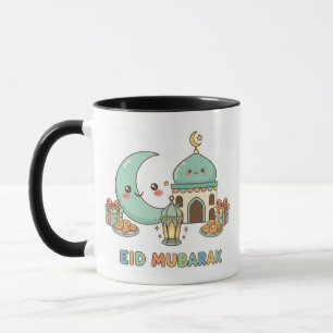 Eid Mubarak Celebration - Kawaii Smiling Moon Mug
