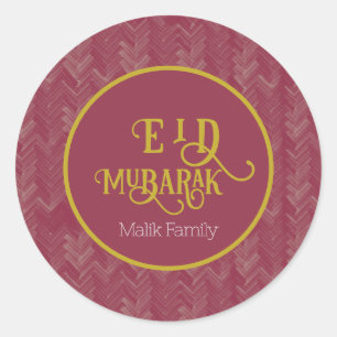 Eid Mubarak Chevron Luxurious Red Personalized Classic Round Sticker