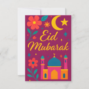 Eid Mubarak - Colorful for Kids Mosque Flowers Invitation