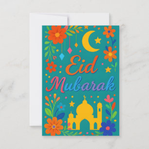 Eid Mubarak - Colorful for Kids Mosque Flowers Invitation