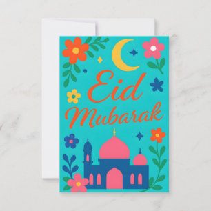 Eid Mubarak - Colorful for Kids Mosque Flowers Invitation