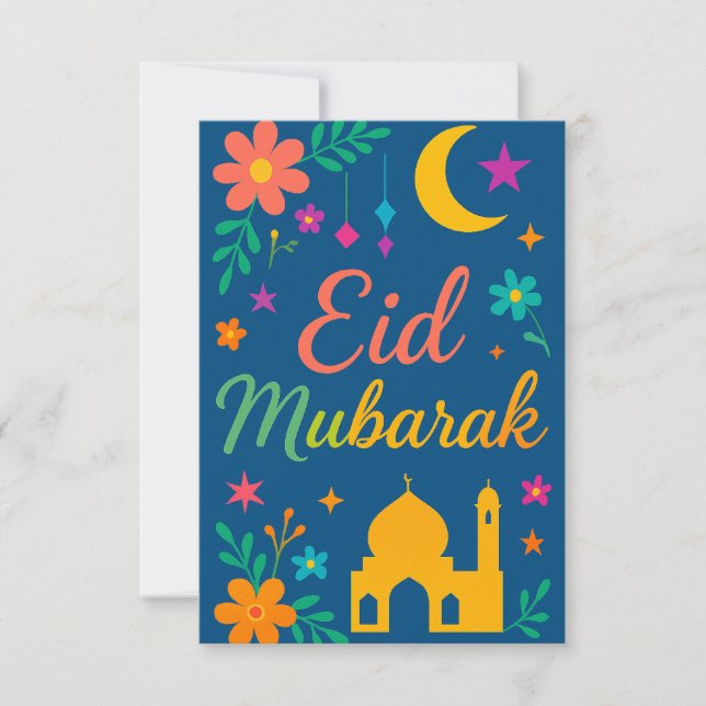 Eid Mubarak - Colorful for Kids Mosque Flowers Invitation (Front)