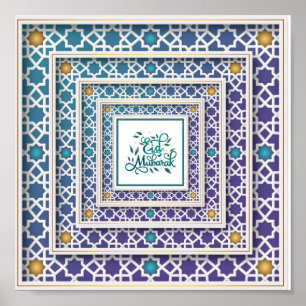Eid Mubarak Colourful Blue Green Purple Yellow Poster