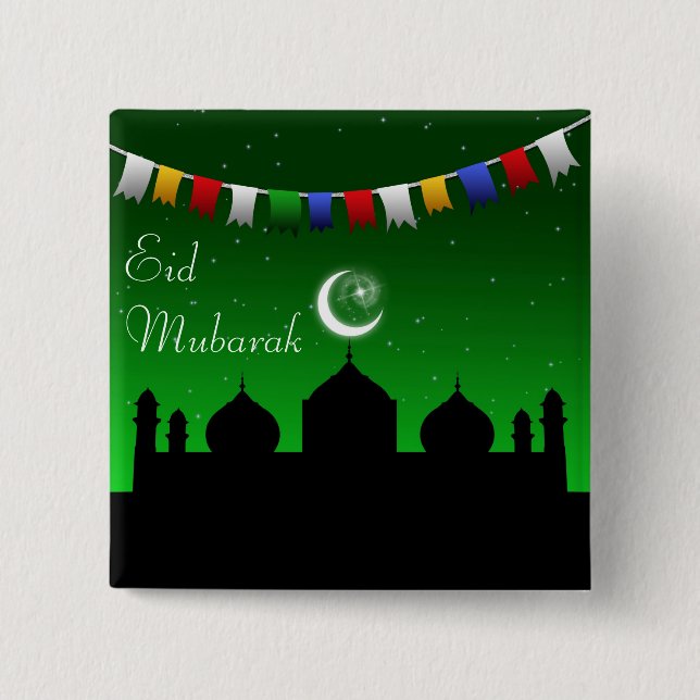 Eid Mubarak Colourful Garland 15 Cm Square Badge (Front)
