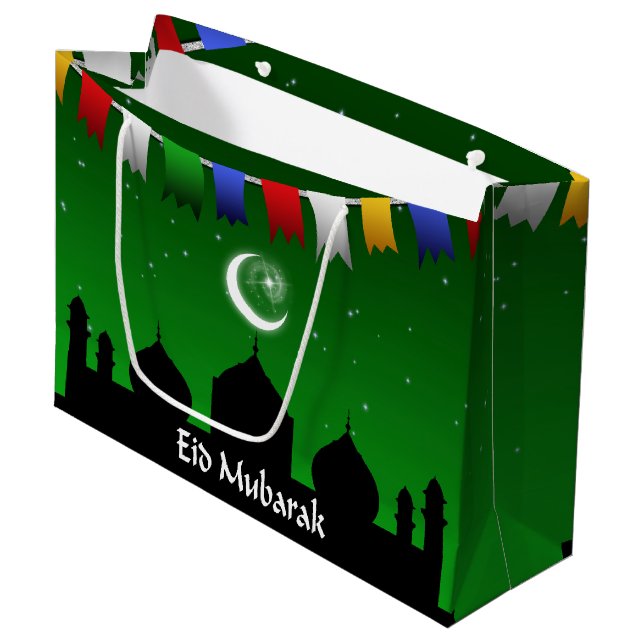 Eid Mubarak Colourful Garland Large Gift Bag (Front Angled)