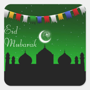 Eid Mubarak Colourful Garland Square Sticker