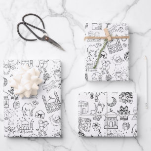Eid Mubarak Colouring Wrapping Paper Sheets Set x3
