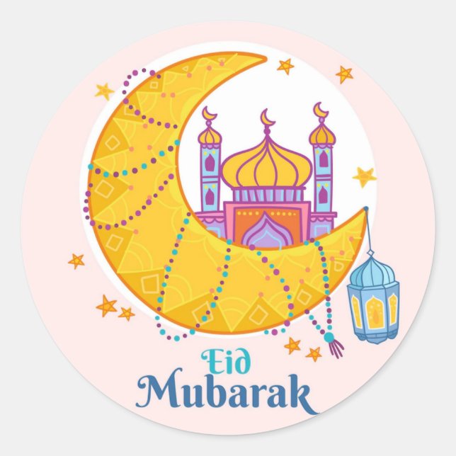 Eid Mubarak Crescent Colourful  Classic Round Sticker (Front)