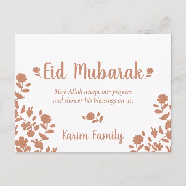 Eid Mubarak Custom Islam Home Decor Floral Unique Postcard (Front)