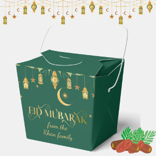Eid Mubarak Custom Name Elegant Modern Green Gold Favour Box