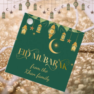 Eid Mubarak Custom Name Elegant Modern Green Gold Favour Tags