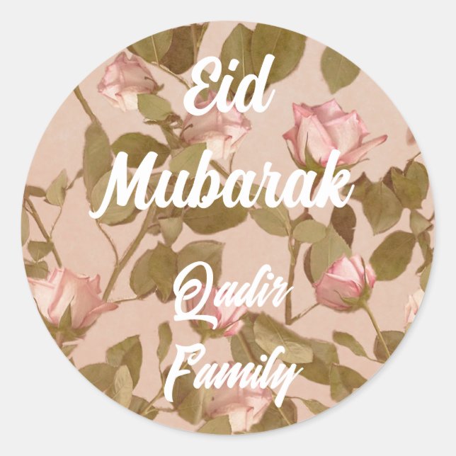 Eid Mubarak Custom Rose Islamic Home Decoration  Classic Round Sticker (Front)