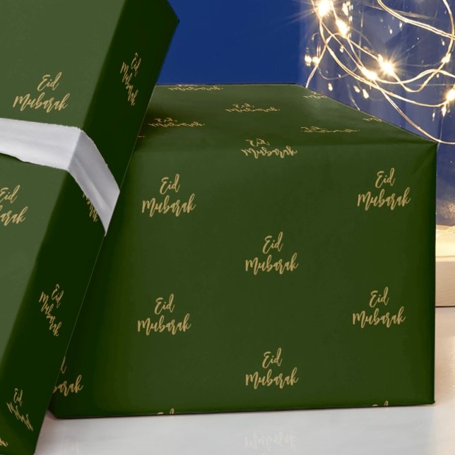 Eid Mubarak Dark Green Gold Gift Wrapping Paper (Creator Uploaded)