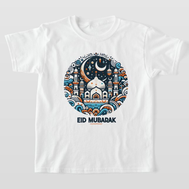 Eid Mubarak Decorated Crescent Colourful Mosque Ar T-Shirt (Laydown)