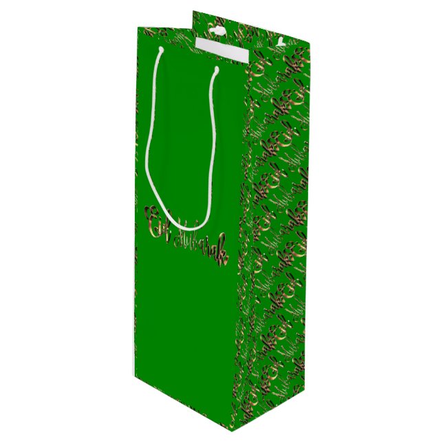 Eid Mubarak Elegant Green Gold Typography Wine Gift Bag (Front Angled)