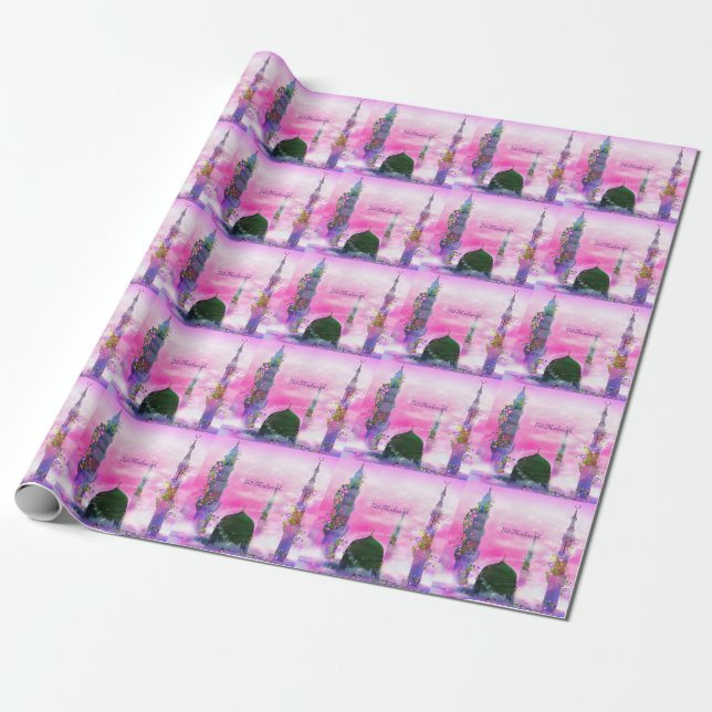 Eid Mubarak fairy tale themed wrapping paper (Unrolled)