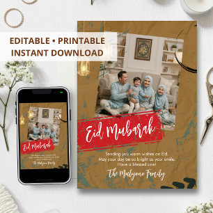 Eid Mubarak Family Photo Card Modern Kraft