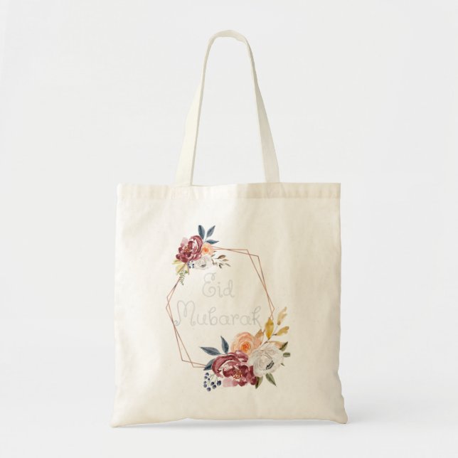 Eid Mubarak Floral Islamic Gift for Muslim Woman Tote Bag (Front)