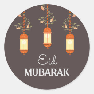 Eid Mubarak Floral Lantern Islamic Classic Round Sticker