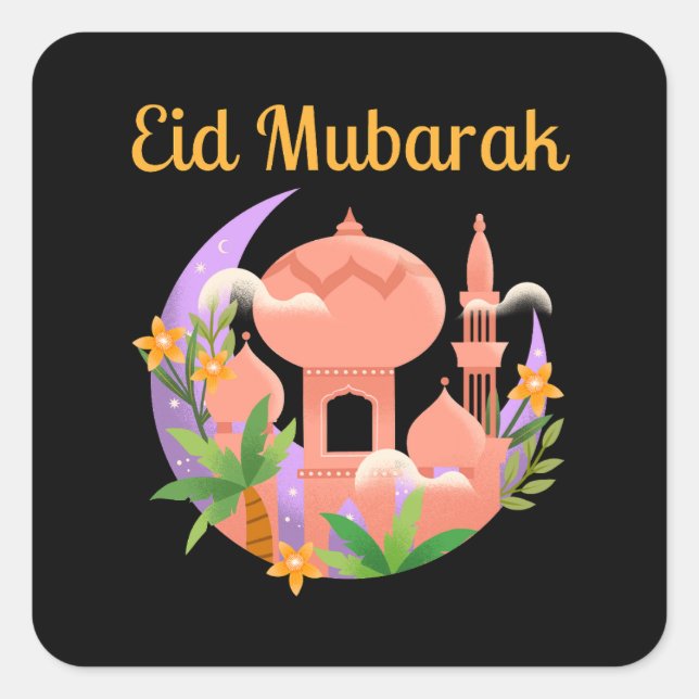 Eid Mubarak Floral Square Sticker (Front)