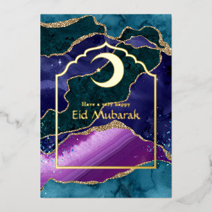 Eid Mubarak Galaxy and Gold Agate Foil Holiday Car