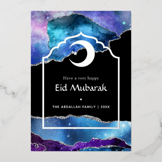 Eid Mubarak Galaxy and Silver Agate Foil Holiday C (Front)
