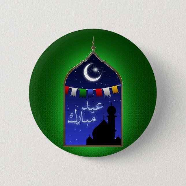 Eid Mubarak Garland Moon 6 Cm Round Badge (Front)