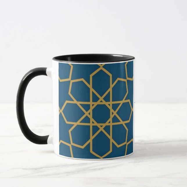 Eid Mubarak Geometric Design Blue Mug (Left)