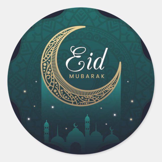Eid Mubarak Gold Green  Classic Round Sticker (Front)