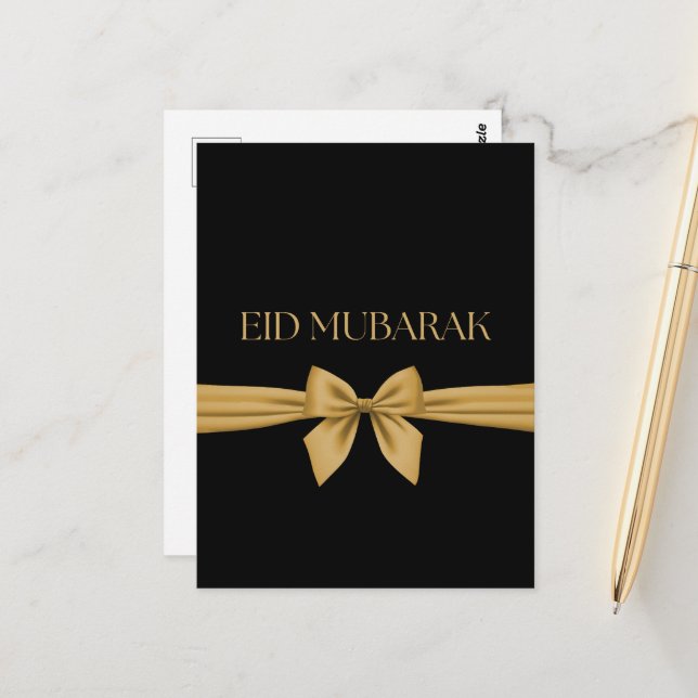 Eid Mubarak gold ribbon Postcard (Front/Back In Situ)
