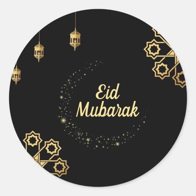 Eid Mubarak Golden Customise Classic Round Sticker (Front)