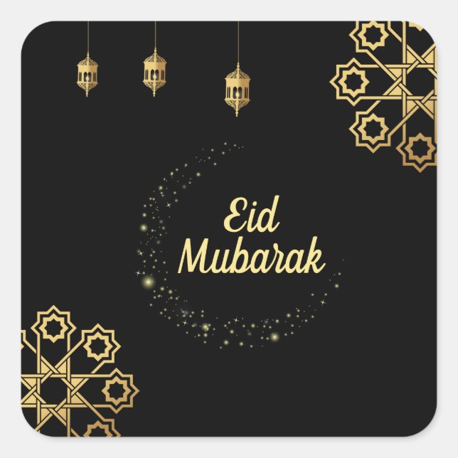 Eid Mubarak Golden Customise Square Sticker (Front)