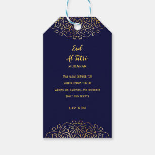 Eid Mubarak Golden Mandala Navy Blue Holiday Gift Tags
