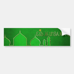 Eid Mubarak Green Gold Mosque Bumper Sticker