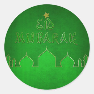 Eid Mubarak Green Gold Mosque Classic Round Sticker