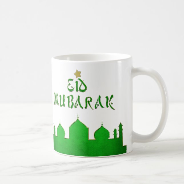 Eid Mubarak Green Gold Mosque Coffee Mug (Right)