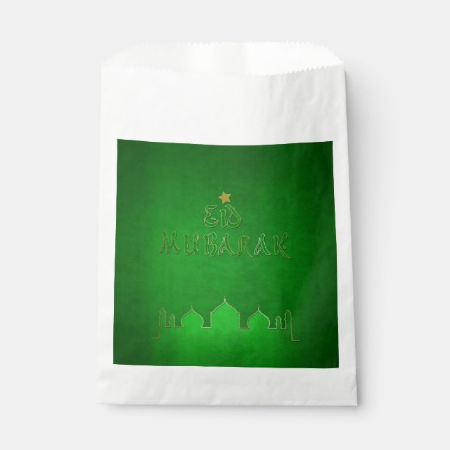 Eid Mubarak Green Gold Mosque Favour Bags (Front)