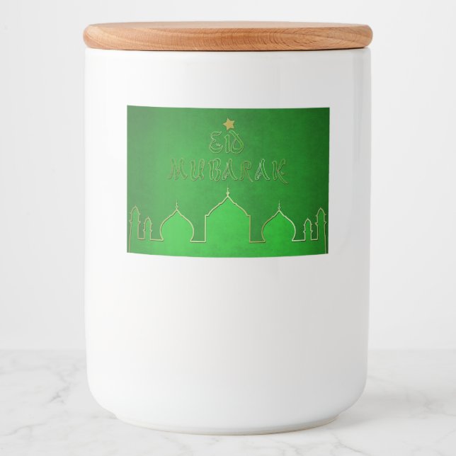 Eid Mubarak Green Gold Mosque Food Label (Front)