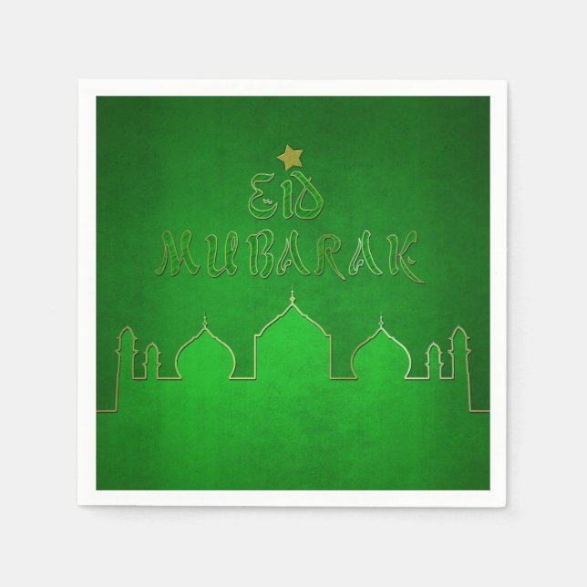 Eid Mubarak Green Gold Mosque Napkin (Front)