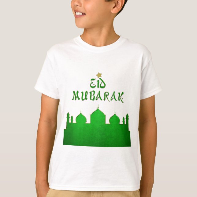 Eid Mubarak Green Gold Mosque T-Shirt (Front)
