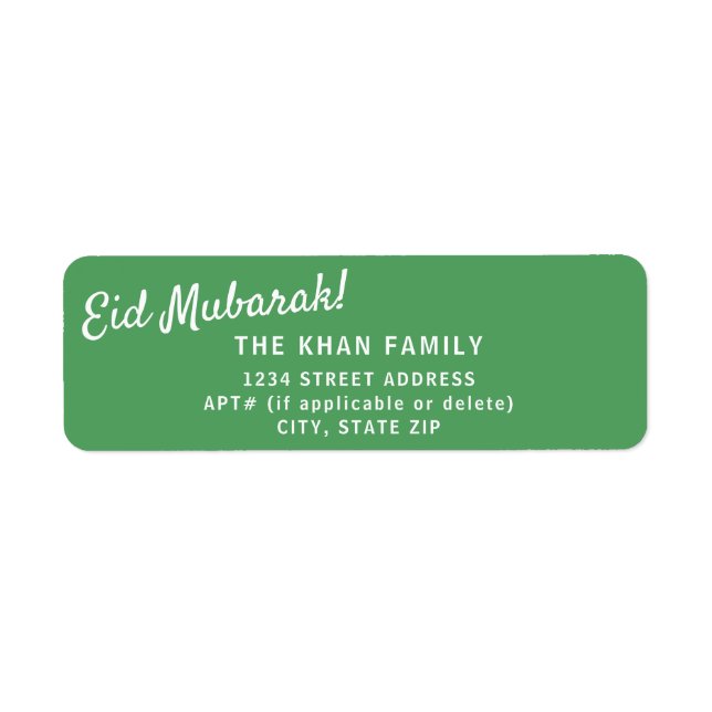 Eid Mubarak Green Return Address Sticker Label (Front)